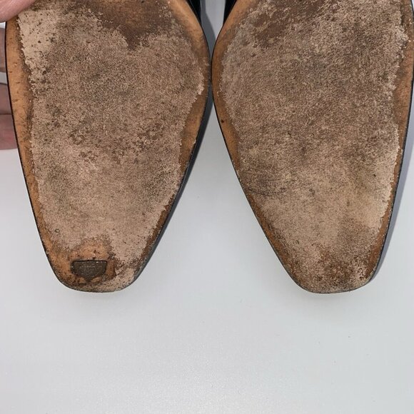 Salvatore Ferragamo Black Leather Croc Print Low Block Heel Slip-On 7.5AA Shoes - Picture 13 of 16